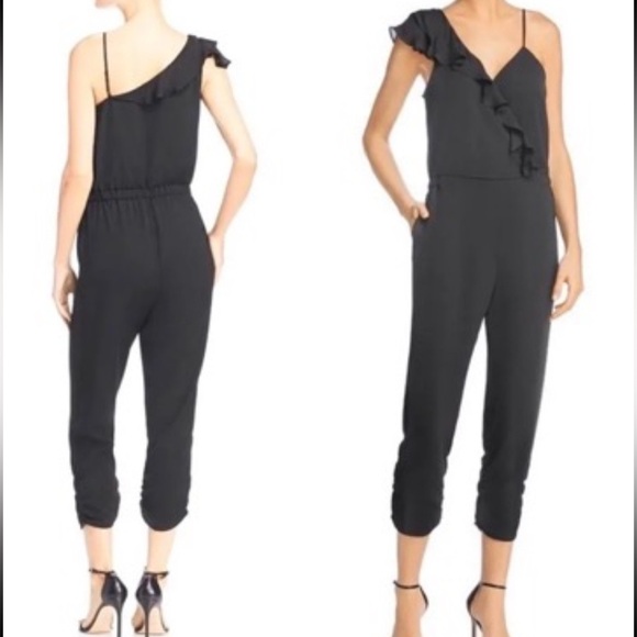 PARKER Addison Black Asymmetrical One-Sleeve Ruffle Jumpsuit Size 2 - Picture 3 of 15